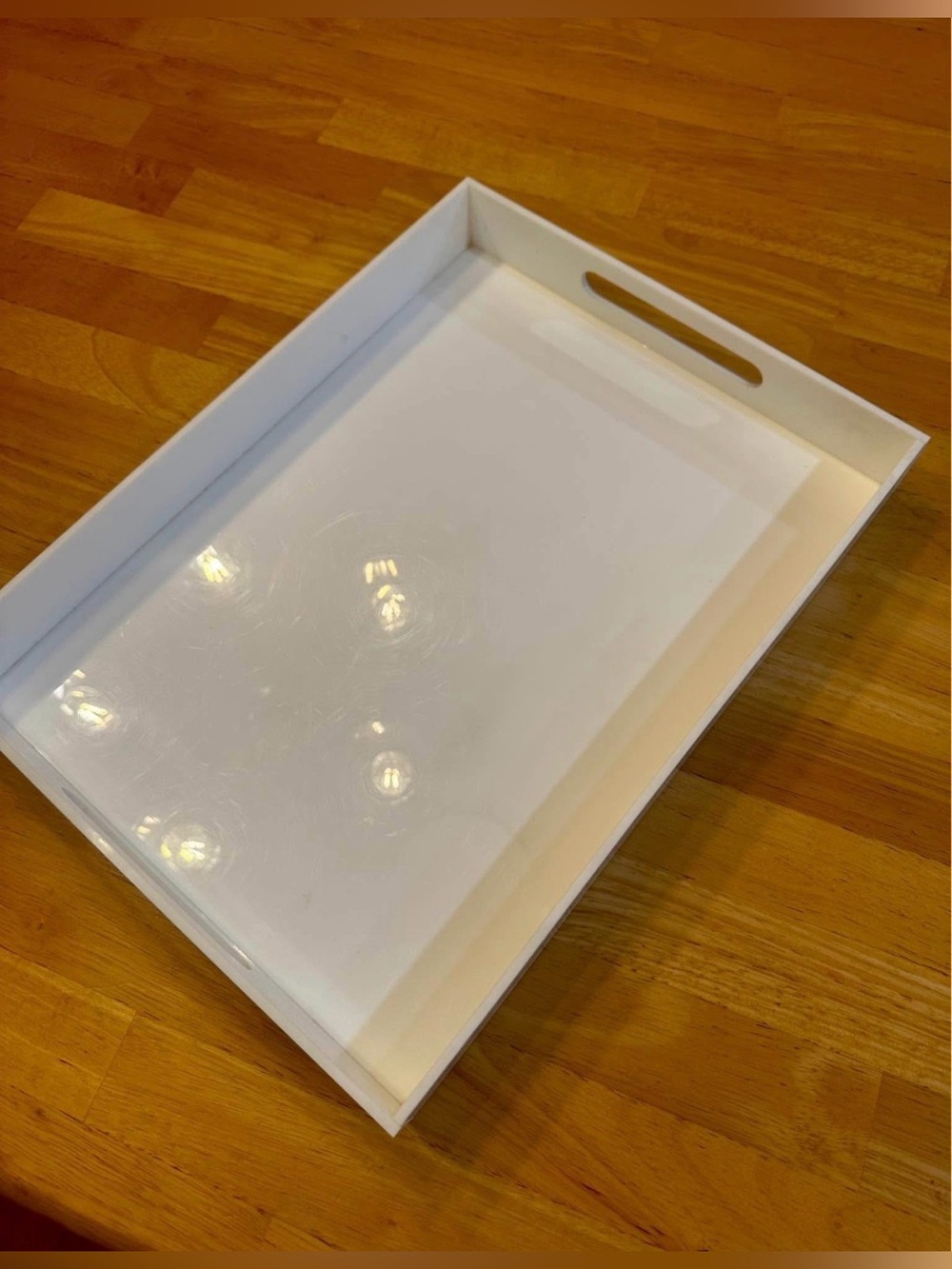 White Acrylic Serving Tray with Cutout Handles - Home Bath (12”x16”) - Picture 3 of 4